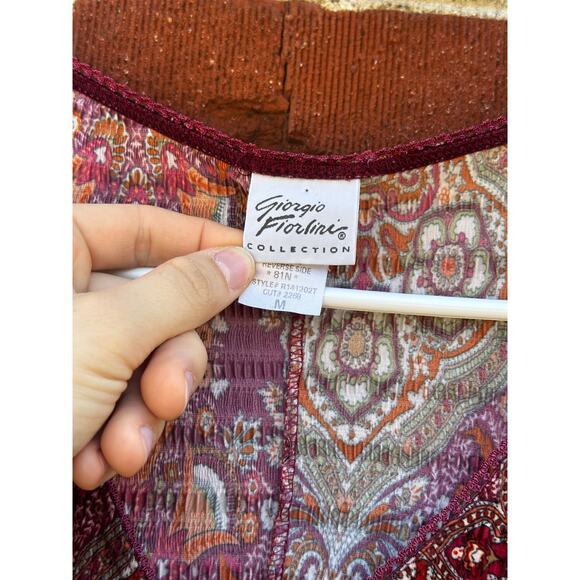 Giorgio Fiorlini Paisley Midi Dress Women’s Medium Burgundy Boho Vintage - Picture 3 of 4